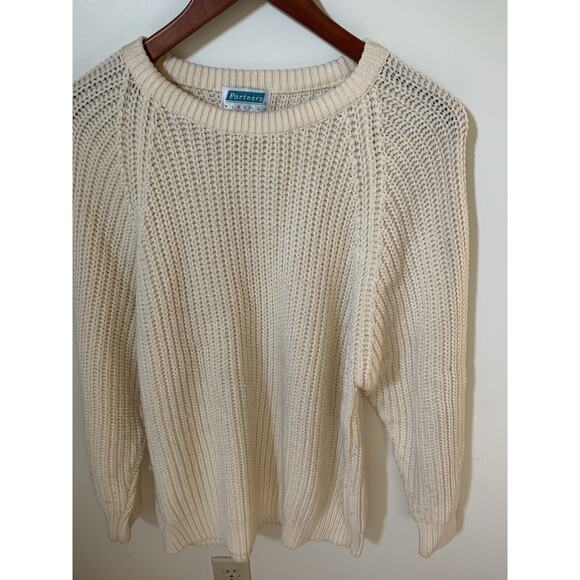 Partners Mervyns Womens Size Large Chunky Knit Sweater Cream Vintage Crewneck - Picture 2 of 6